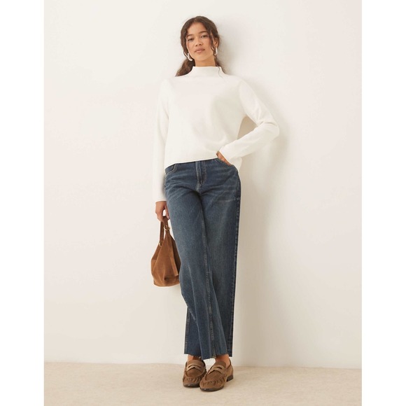 MNG Mango Sweaters - MNG Mango Womens White Mock Neck Long Sleeve Fine Knit Sweater Size M